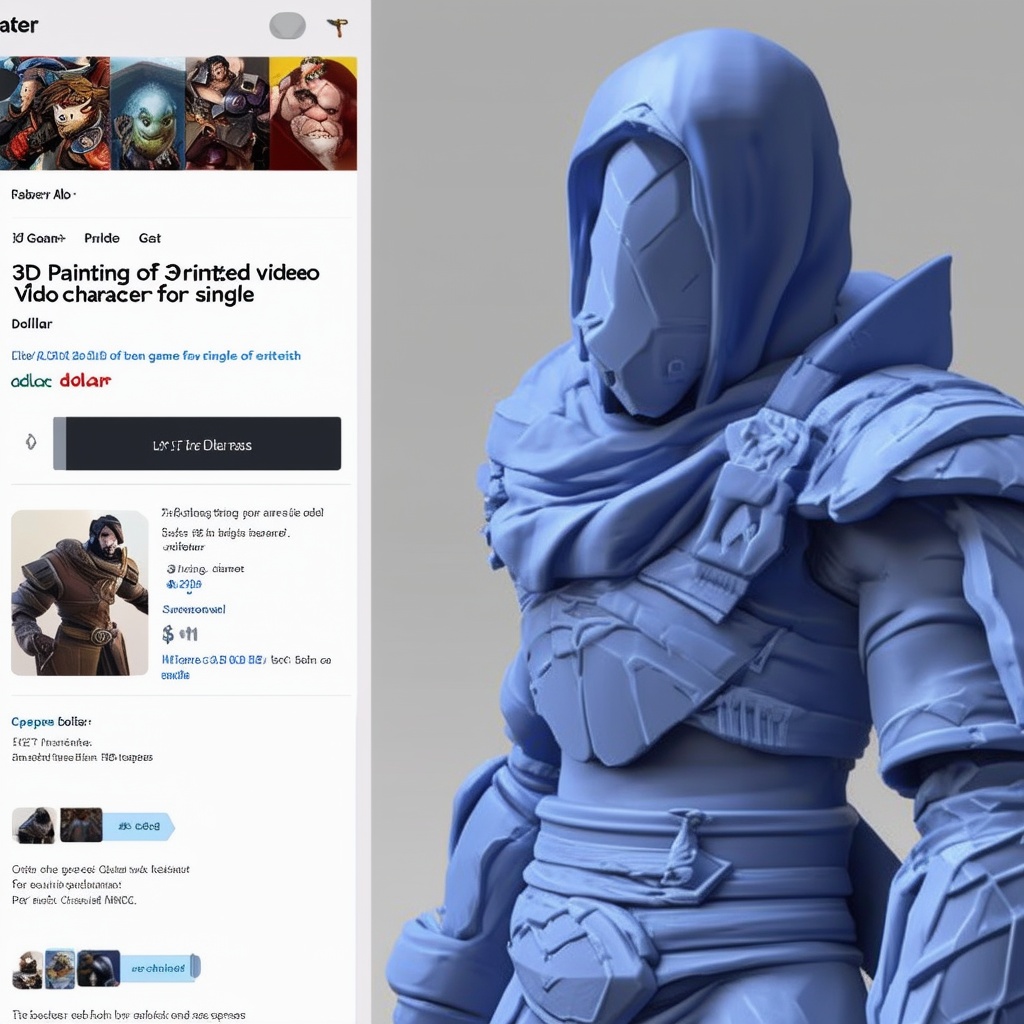 A digital marketplace listing featuring a 3D printed model of a popular video game character, being offered for painting services for a single dollar.