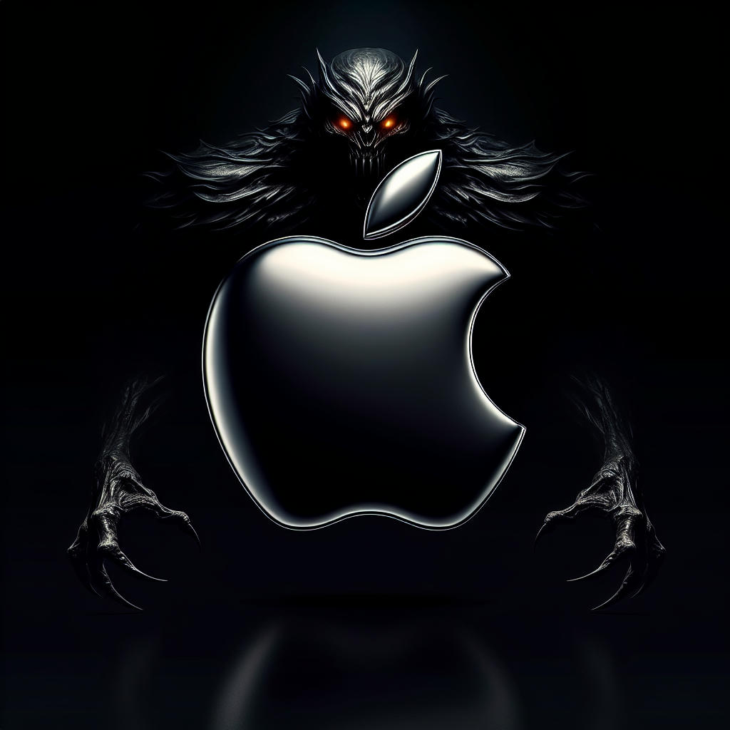 Apple logo with a dark, grue-shaped shadow.