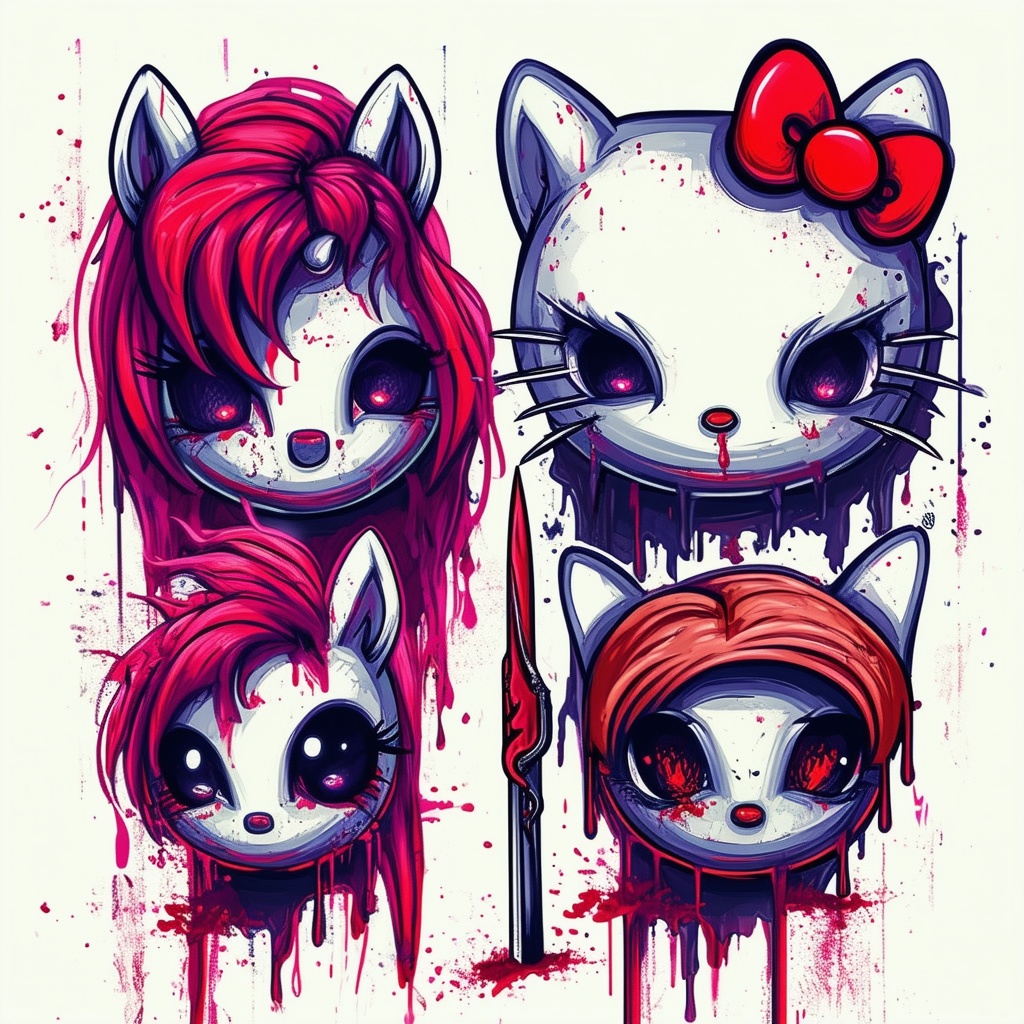 Hello Kitty, My Little Pony, Clippy, and Jeff Atwood posing together, their eyes glinting with malice.