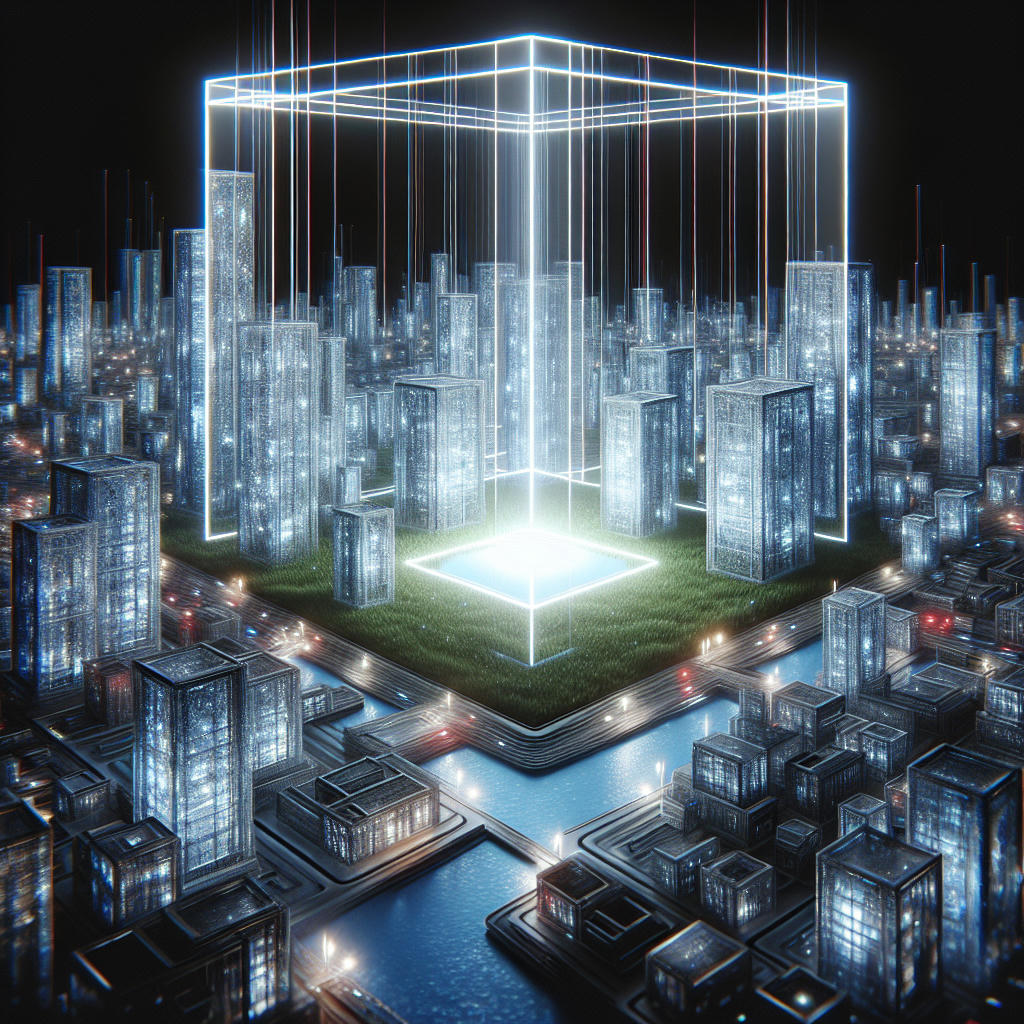 A futuristic city with HTML frames as buildings